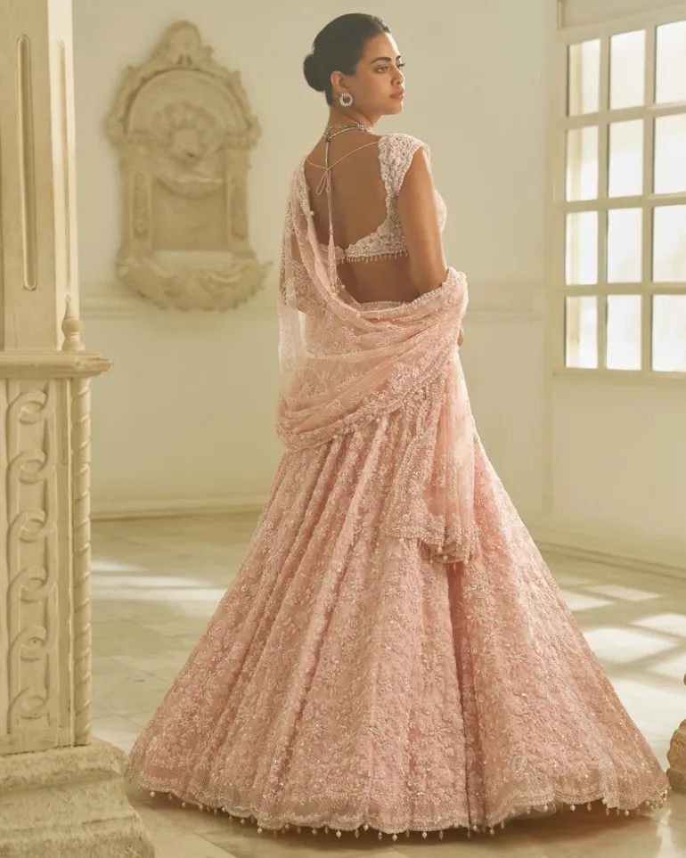 Powder Pink Floral Lehenga Set