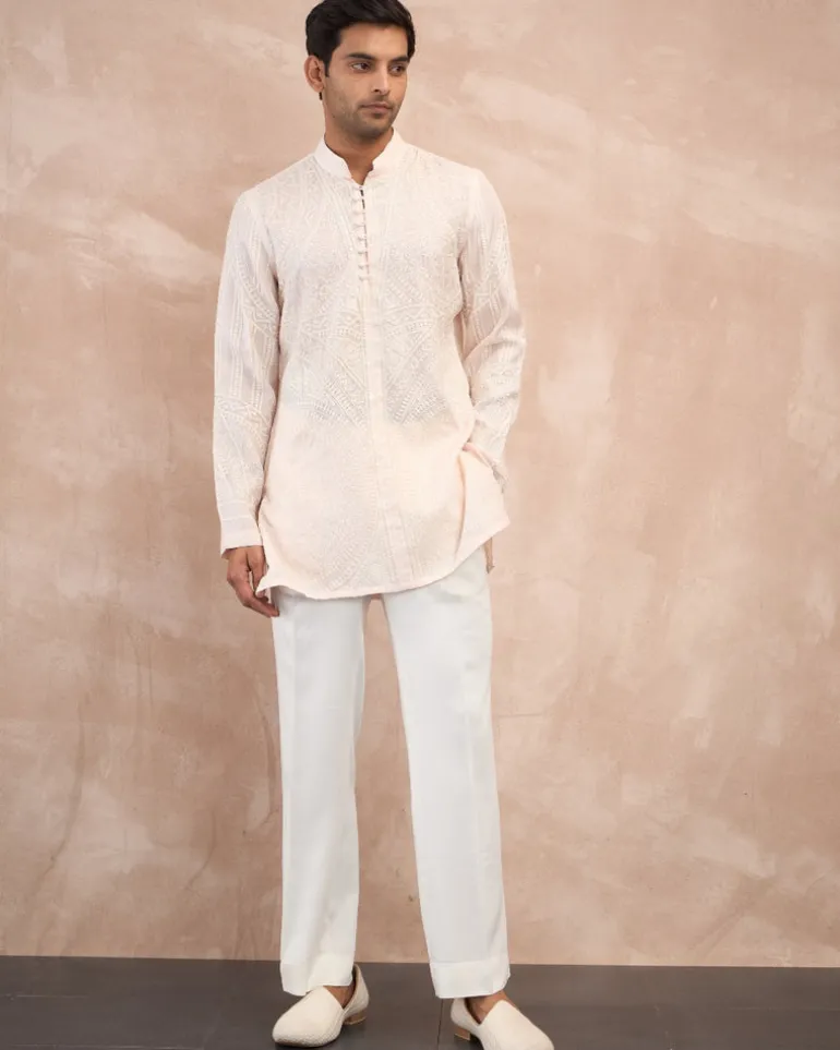 Powder Pink Half Moon Aari Kurta Shirt Set