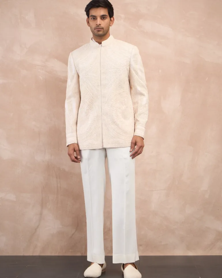 Powder Pink Half Moon Dori Bandhgala Set