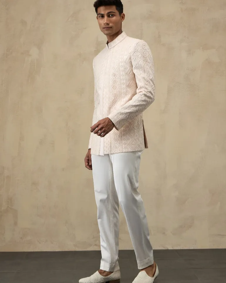 Powder Pink Half Moon Dori Bandhgala Set