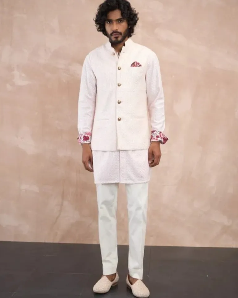 Powder Pink Inara Foe & Sb Nehru Jacket Set