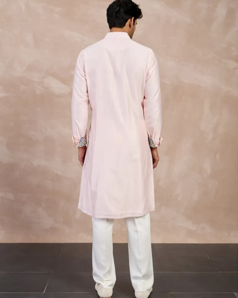 Powder Pink Plain Chanderi Straight Kurta Set