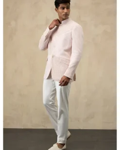 Powder Pink Start Embroidery Bandhgala Set
