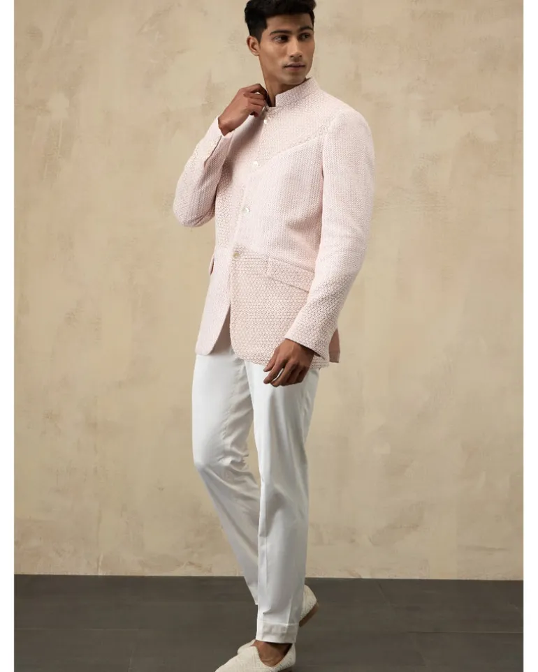 Powder Pink Start Embroidery Bandhgala Set