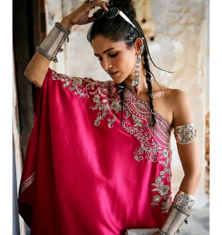 Pranjali Pink Shoulder Gota Cape Set