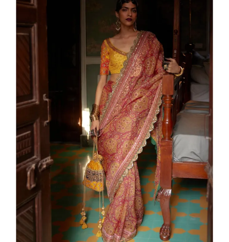 Print Organza Sari Set