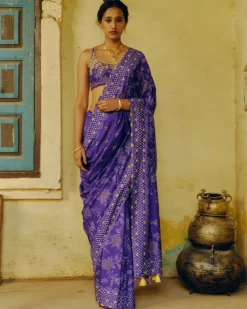 Purple Echoes Bandhej Sari Set