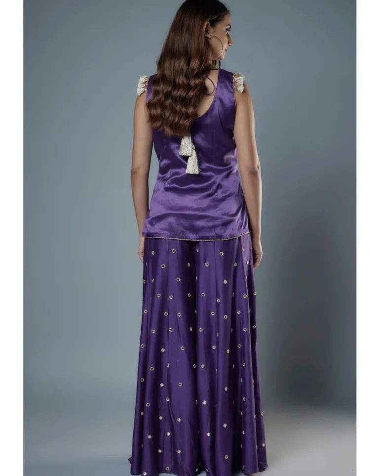 Purple Embroidered Kurta And Sharara Set