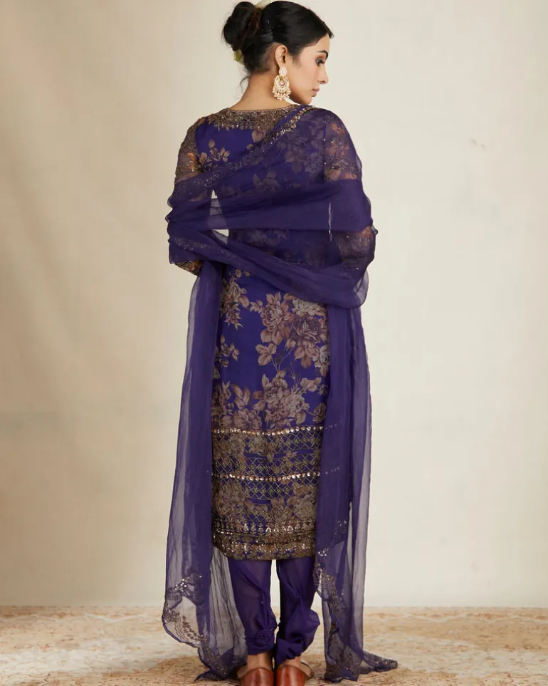 Purple Floral Kurti Set