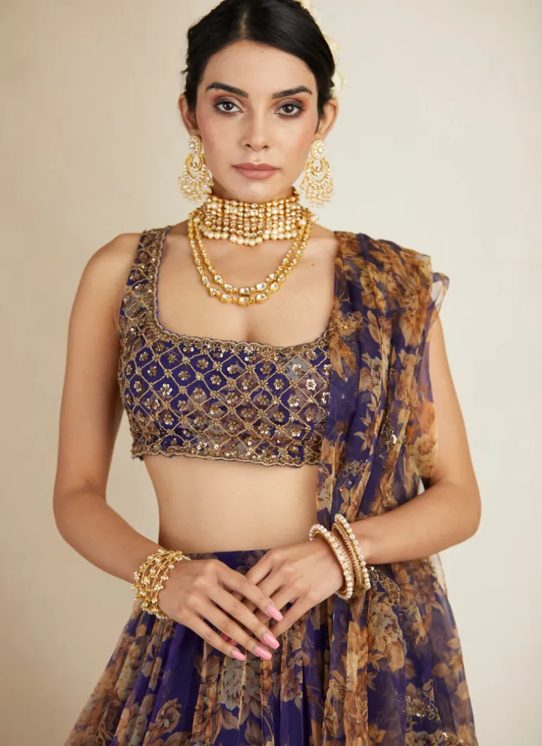 Purple Floral Lehenga Set