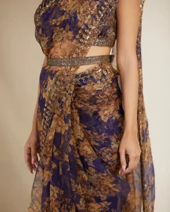 Purple Floral Sari Set