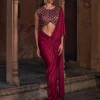 Rachel Maroon Embroidered Sari Set