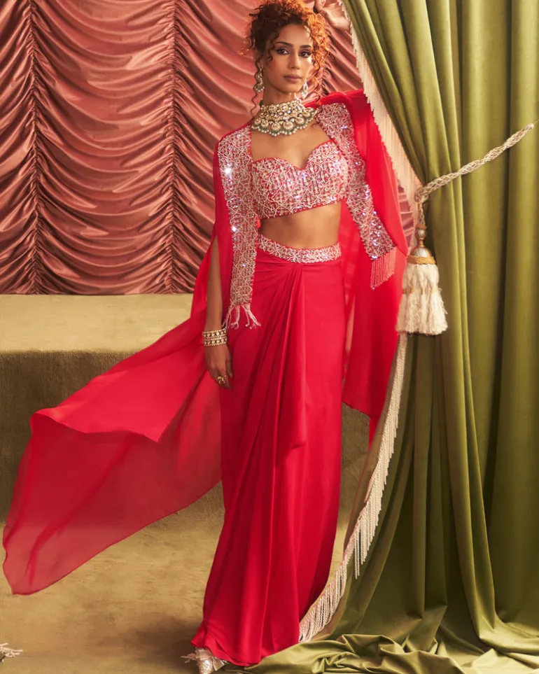 Radha Cape & Draped Skirt Set