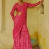 Rani Pink Bandhej Sharara Sari Set
