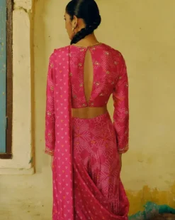 Rani Pink Bandhej Sharara Sari Set