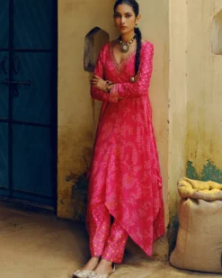 Rani Pink Bandhej Tunic Kurta Set