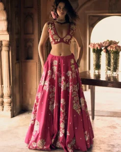 Rani Pink Motif Placement Lehenga Set