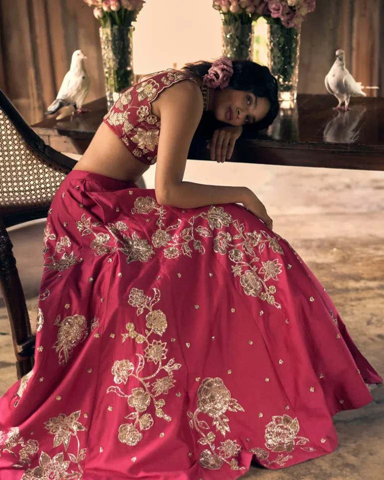Rani Pink Motif Placement Lehenga Set