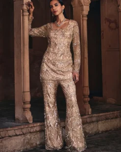 Razel Champagne Gold Embroidered Kurti Set