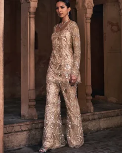 Razel Champagne Gold Embroidered Kurti Set