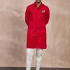 Red Basic Pin tucks Nehru Jacket Set