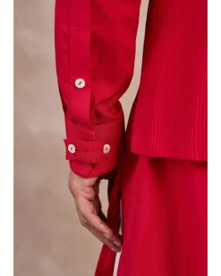 Red Basic Pin tucks Nehru Jacket Set