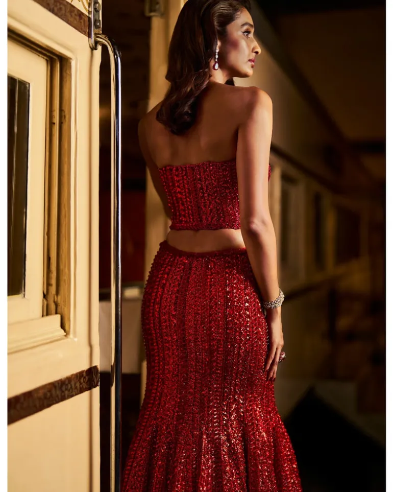 Red Corset Skirt Set