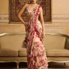 Red Embroidered Blouse And Skirt Sari Set