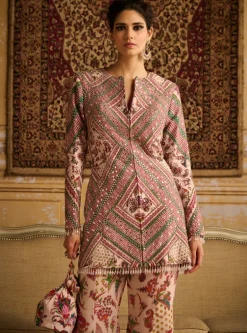 Red Embroidered Jacket And Flare Pants