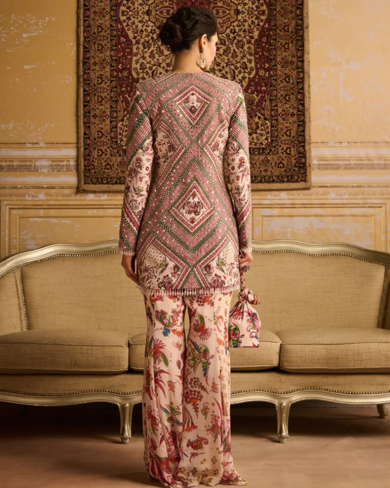 Red Embroidered Jacket And Flare Pants