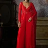 Red Embroidered Peplum With Organza Sharara And Dupatta
