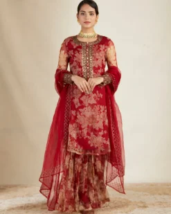 Red Floral Kurti Set