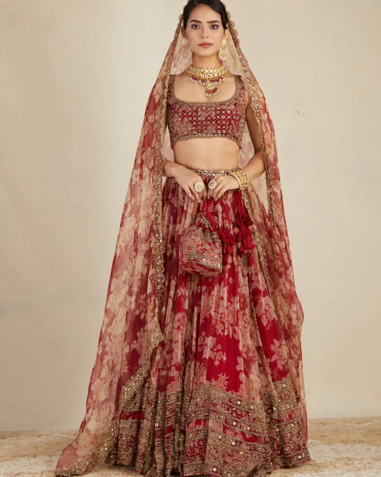 Red Floral Lehenga Set