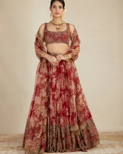 Red Floral Lehenga Set