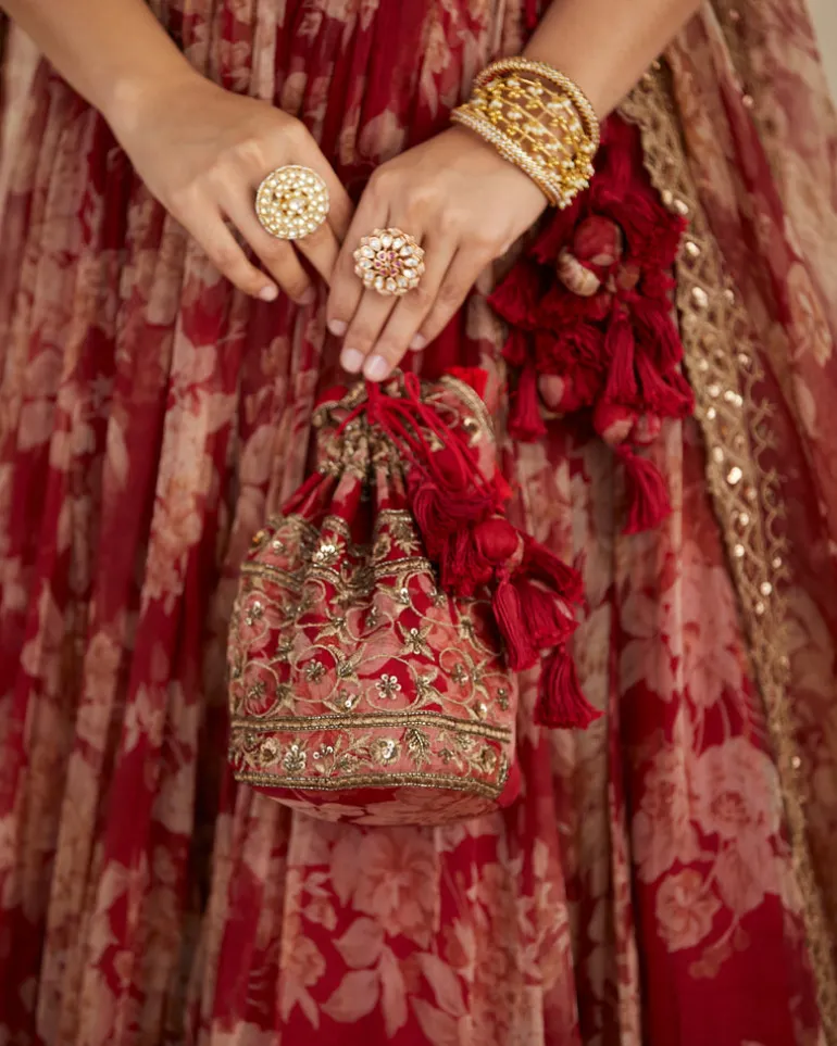 Red Floral Lehenga Set