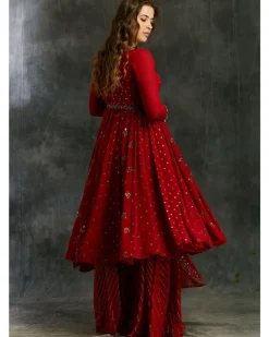 Red Georgette Anarkali With Sharara