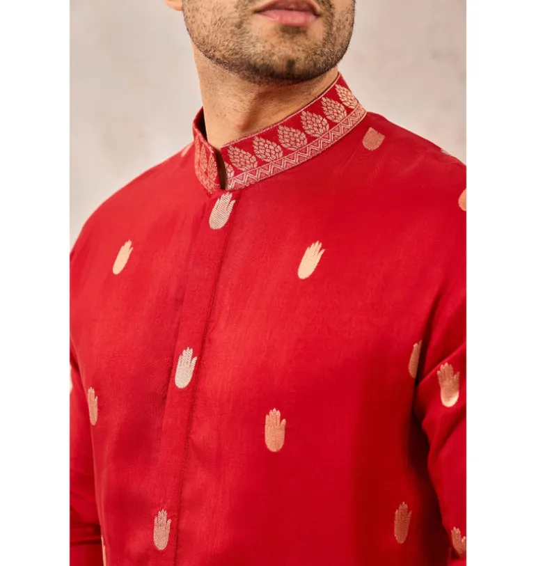 Red Haath Phool Kurta Set