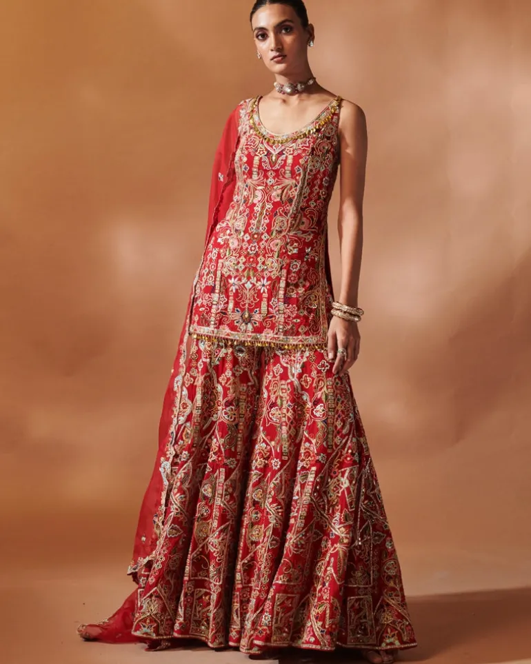 Red Kurta And Sharara Set