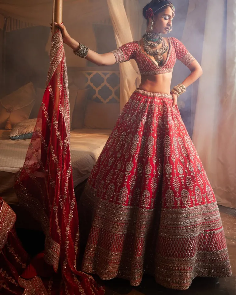 Red Loop Lehenga Set