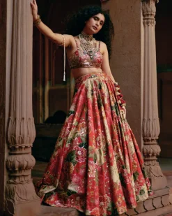 Red Map Printed Lehenga Set