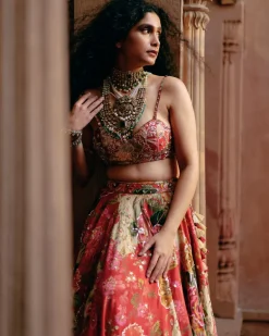Red Map Printed Lehenga Set