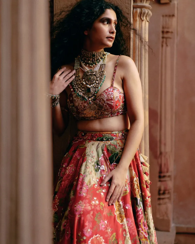 Red Map Printed Lehenga Set