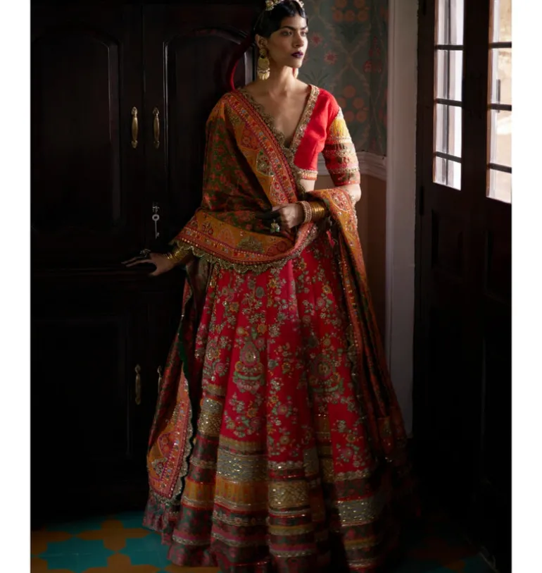 Red Meena Lehenga Set