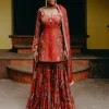Red Mix Print Gharara Set