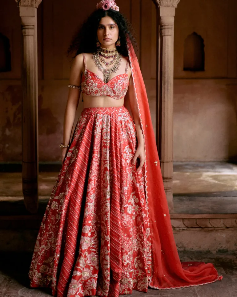 Red Multi-Tone Lehenga Set