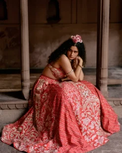 Red Multi-Tone Lehenga Set