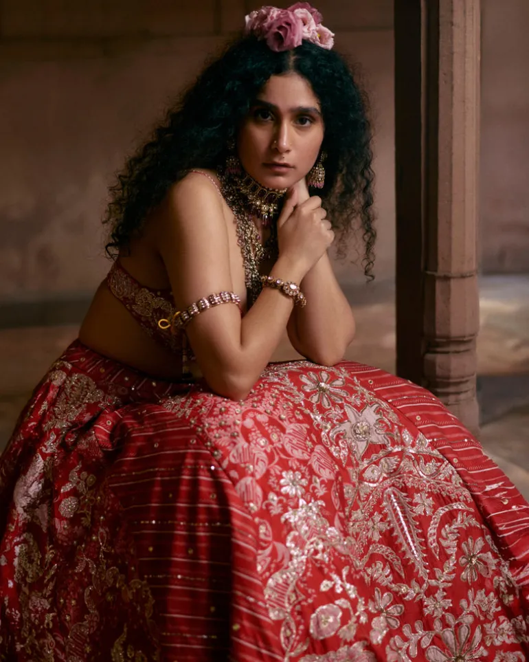 Red Multi-Tone Lehenga Set