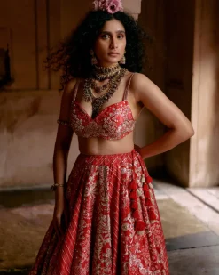 Red Multi-Tone Lehenga Set