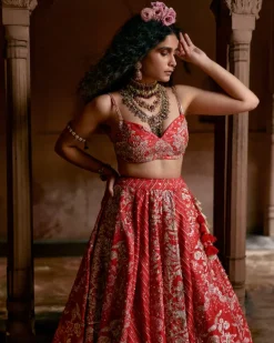 Red Multi-Tone Lehenga Set
