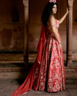Red Multi-Tone Lehenga Set